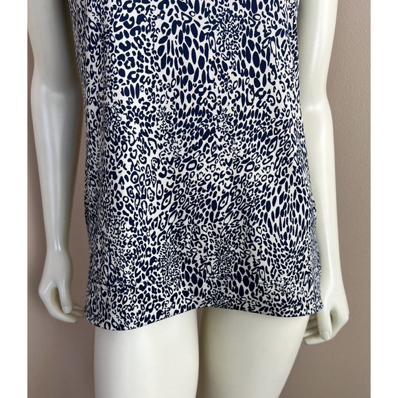 La Mer Luxe Ruffle Neck Top Sleeveless Leopard Printed Blue White Stretch XS - Picture 7 of 11